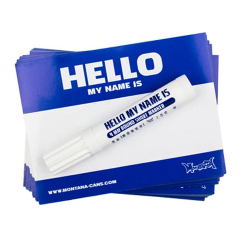 Montana 'Hello My Name Is' BLUE Stickers -Pack of 100 + Pen
