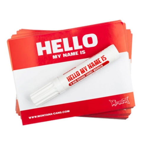 Montana 'Hello My Name Is' RED Stickers -Pack of 100 + Pen